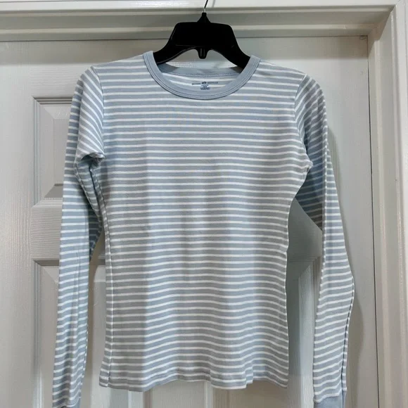 Brandy Melville Light Blue and White Striped Top - Picture 2 of 7